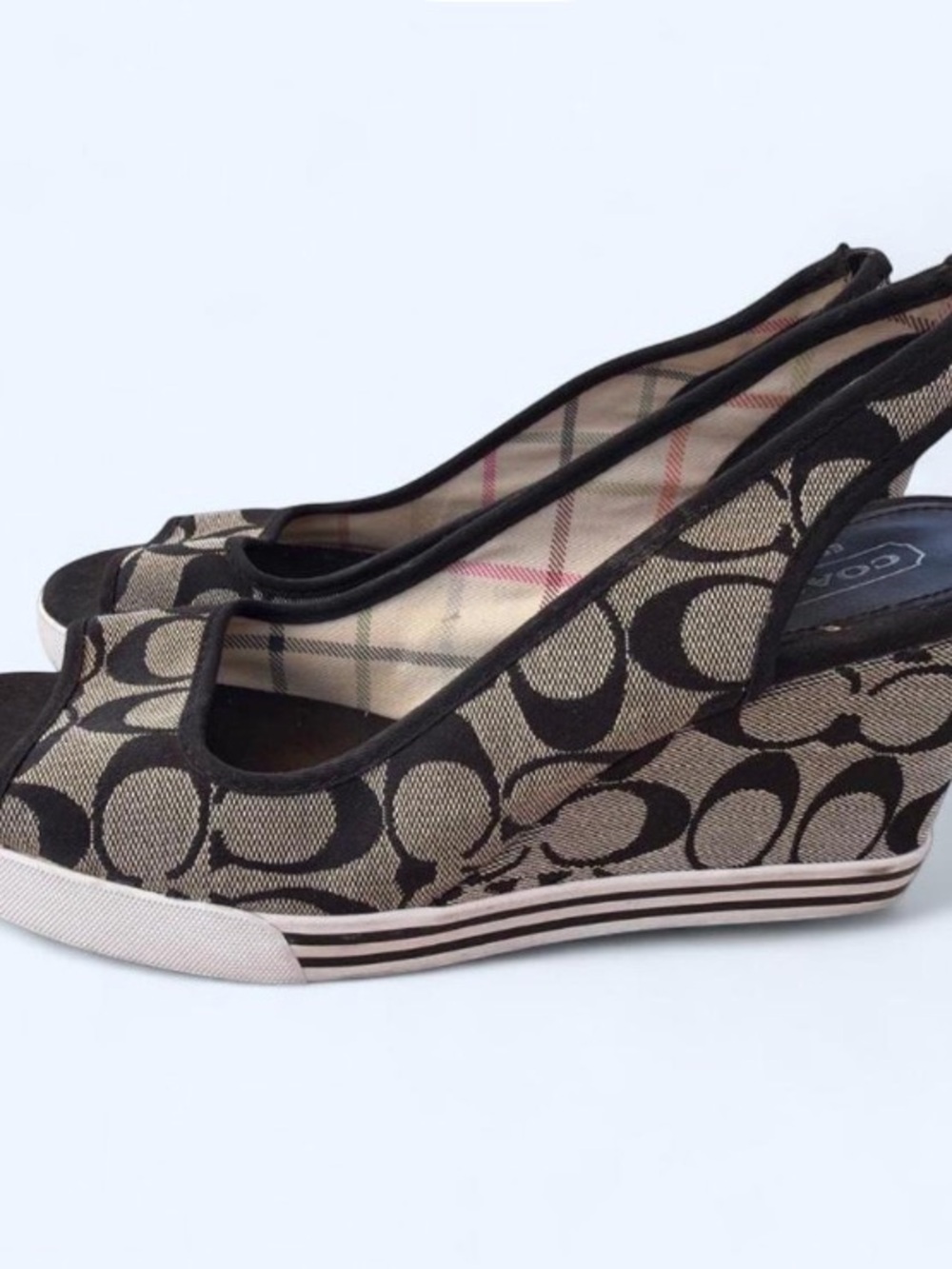 Coach Deadstock Monogram Women's Canvas Slingback Wedge - Black/Grey size 10